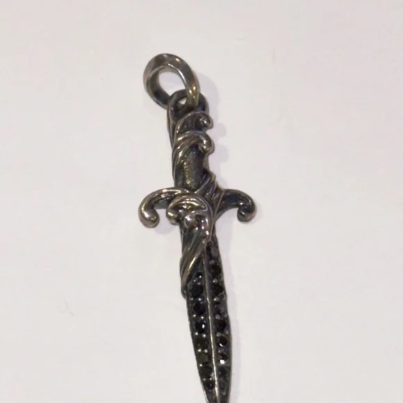 David Yurman Sterling Silver Dagger Pendant with Black Diamonds - Picture 3 of 4